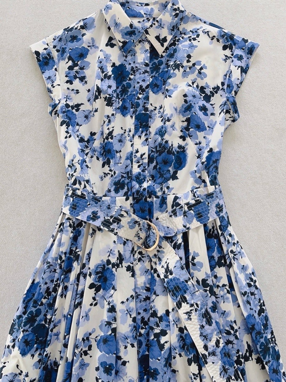 NWOT Cara Cara Blue Floral Belted Linen Midi Dress, Size US 2/4/6/8 - Picture 7 of 14